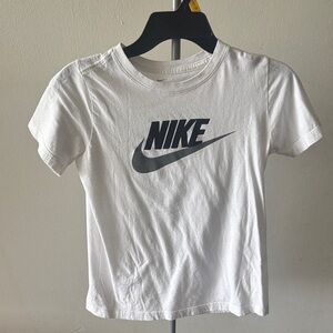 Nike White Short Sleeve Tee with Black Logo - Kids